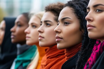 Fototapeta premium A group of women wearing scarves and head scarves.