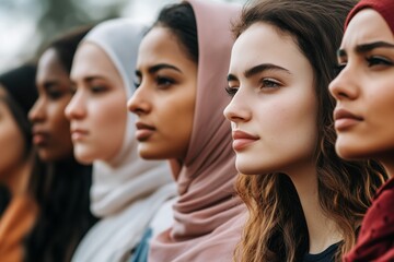 Fototapeta premium A group of women wearing scarves and head scarves.