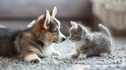 Fototapeta premium Puppy and Kitten Friendship