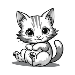 A charming cat illustration, featuring a playful feline with bright eyes and a sleek, smooth coat, capturing a moment of curiosity and whimsy.