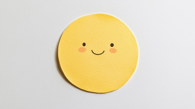 Round sticky note, soft yellow with a cute face, isolated on white, Watercolor style