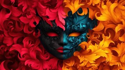 Mystical masquerade mask with vibrant colors and intricate details.