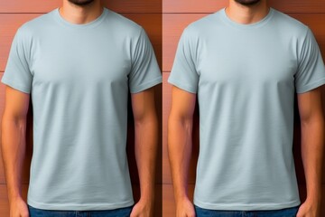 Mockup of a man wearing a simple gray t shirt design for front and back presentation