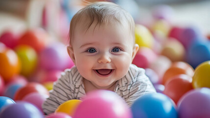 Obraz premium baby child playing with colorful balls