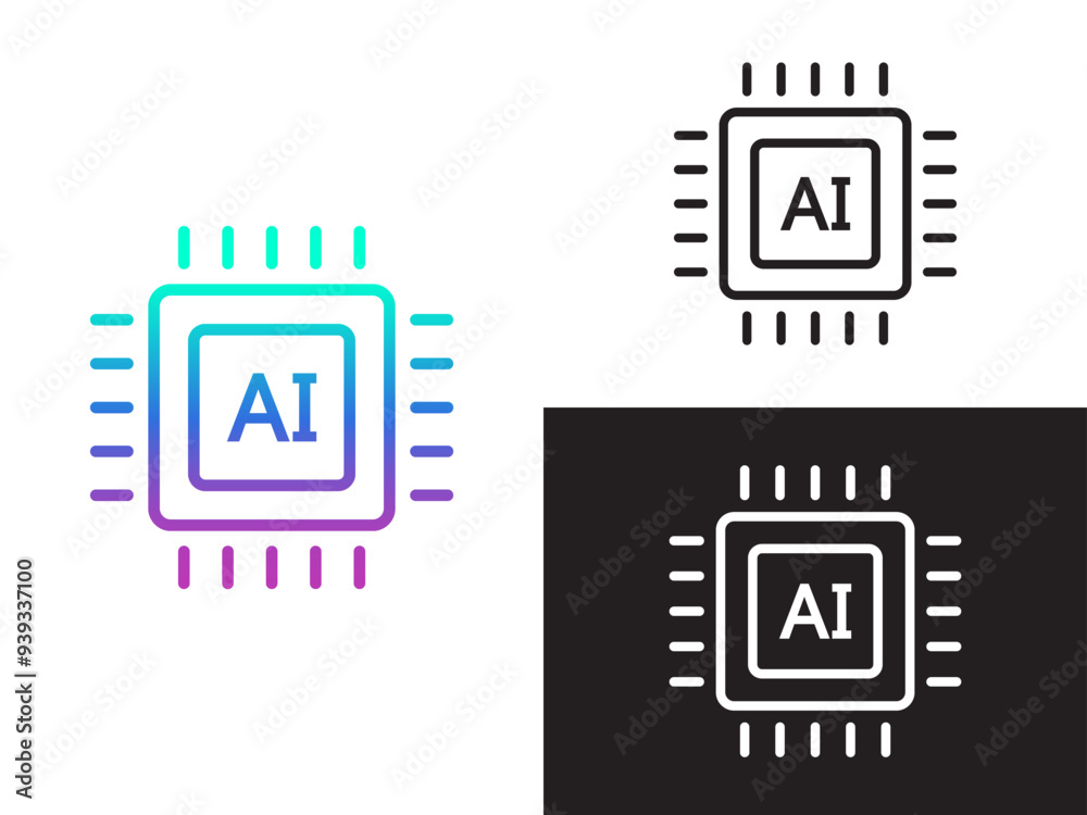 Aufkleber AI processor chip icon. Generate symbol. Artificial intelligence and Machine learning technology concept. Icon element for app and web. Vector illustration.