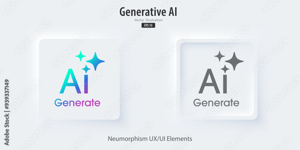 Aufkleber Generate AI icon. A set of 3D buttons active and inactive with icon symbols. Neumorphism style, UI UX design for app and web. Vector illustration.