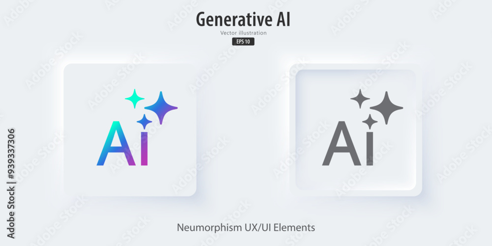 Poster Generate AI icon. A set of 3D buttons active and inactive with icon symbols. Neumorphism style, UI UX design for app and web. Vector illustration.