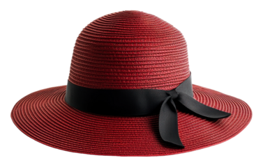 PNG Stylish red sun hat with black ribbon worldwide