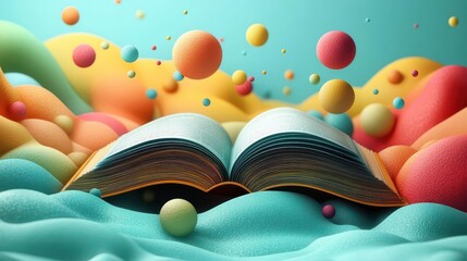 3d world book day concept gradient abstract background with vibrant colors and floating book elements dynamic composition celebrating literature and knowledge