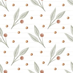 Fototapeta premium seamless pattern with leaves, twigs. Cartoon flat style. hand drawing. design for fabric, textile, print, wrapper 