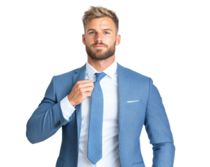 A realistic half-body shot of a businessman clapping hands, celebratory expression, business suit  isolated on transparency background PNG