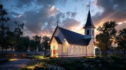 Fototapeta premium Old church in the city park in the evening