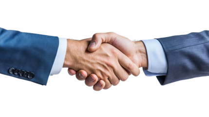 Businessman shaking hands, welcoming expression isolated on transparency background PNG