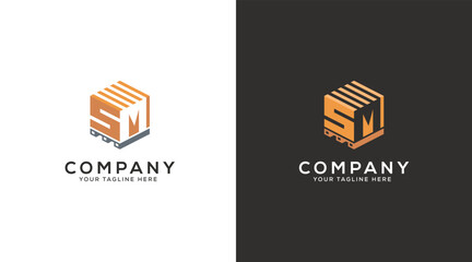 Pallet box vector logo letter SM. SM pallet logo vector design