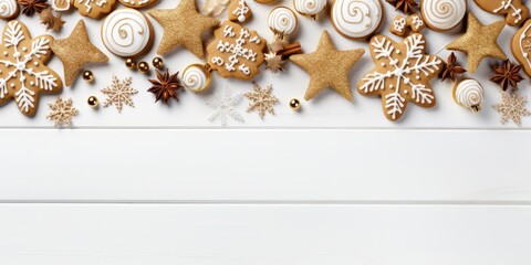 Gingerbread Cookies on White Wooden Background