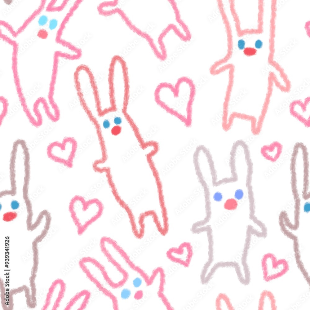 Canvas Prints set of rabbit skawaii bunny animals abstract seamless pattern background fabric fashion design print wrapping paper digital illustration art texture textile wallpaper colorful apparel image 