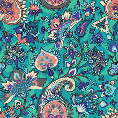 Paisley Garden. Vntage Seamless pattern in oriental style with decorative elements in paisley style.	
