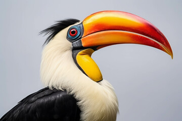 Obraz premium Close-up Portrait of a Vibrant Toucan: A captivating close-up portrait of a toucan, its vibrant colors and striking beak taking center stage. The toucan's intense gaze and unique features evoke a sens