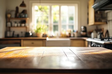 Sunlight on Wooden Table in Kitchen