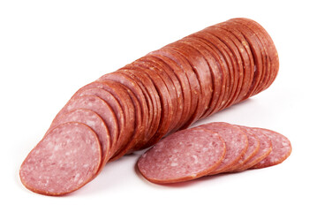 Pepperoni sausage, isolated on white background.