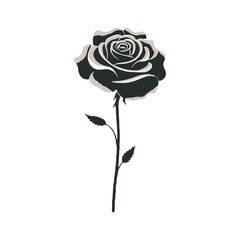A delicate rose silhouette with smooth, flowing lines captures the elegance of a fully bloomed flower, featuring intricate petals and a slender stem.
