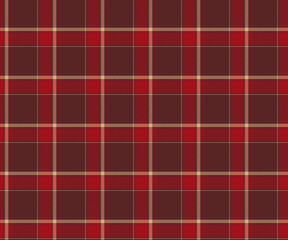 Plaid fabric pattern, brown, red, yellow, seamless for textile and design clothes skirt pants apron tablecloth blanket or decoration. Vector illustration.