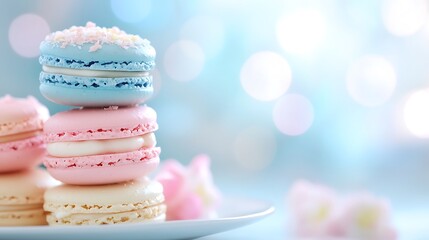 Close-Up of a Stack of Macarons on a Plate, Soft Morning Light