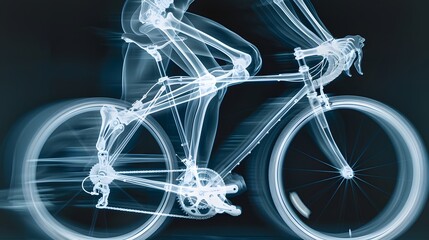 Fototapeta premium X-Ray of a Cyclist Pedaling: An x-ray image of a cyclist pedaling, capturing the leg and hip movement.
