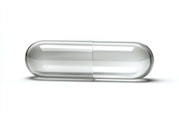 A single, empty, clear capsule pill isolated on white background.