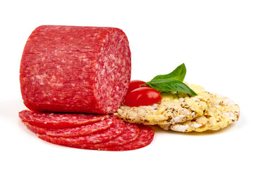 Pepperoni sausage, isolated on white background.