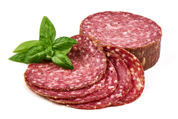 Smoked Milano Salami Sausage, isolated on white background.