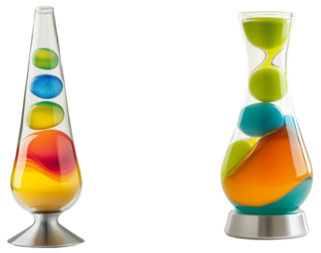 Groovy Lava Lamps: A pair of vintage-inspired lava lamps, isolated on transparent background.
