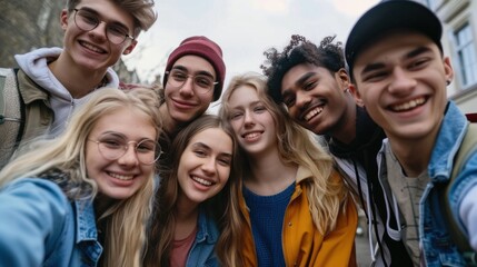 Fototapeta premium A group of college students taking a selfie together