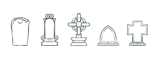 Doodle black and white line art vector illustration of Tombstone. Tombstone in Halloween event. Tombstone illustration. Halloween theme illustration