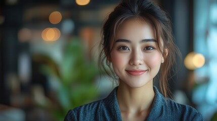 Obraz premium cheerful asian woman virtual team meeting home office setup