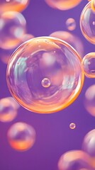 Orange Soap Bubbles on Purple Background, Abstract Image, Texture, Pattern, Wallpaper, Cover and Screen of Smartphone, Cell Phone, Computer, Laptop, 9:16 and 16:9 Format