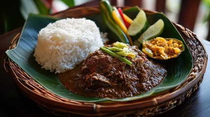 West Sumatra Rendang with Rustic Banana Leaf Presentation
