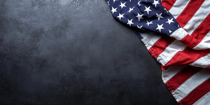 American flag on dark textured background with copy space.