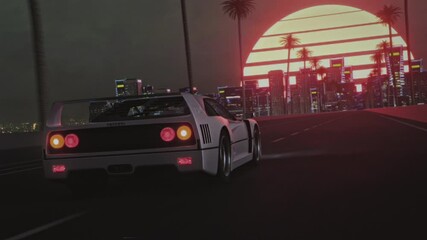 Retro synthwave VHS car drive Loop, 80s retro animation - Powered by Adobe