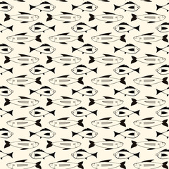Freaky quirky fishes pattern in modern doodle style. Vector illustration