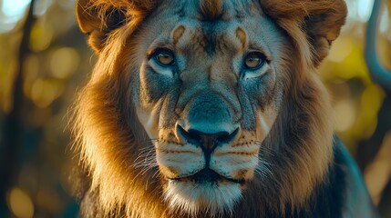 Naklejka premium portrait of a majestic lion in the wild, wildlife