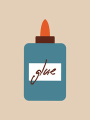 Bottle of glue. Cartoon vector illustration of school supplies, office supplies, tool for hobby, diy. Flat Design. Simple icon, sticker, clipart.