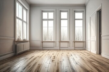 Fototapeta premium Empty Room with Wood Flooring and Windows