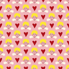 fancy angels and heart Valentines Day pattern. Modern Illustration in a doodle style