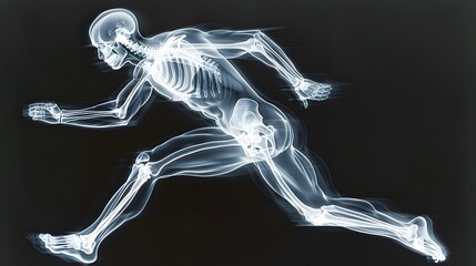 Fototapeta premium X-Ray of a Sprinter Running: An x-ray image of a sprinter in mid-stride, showing the dynamic movement of the legs and arms. 