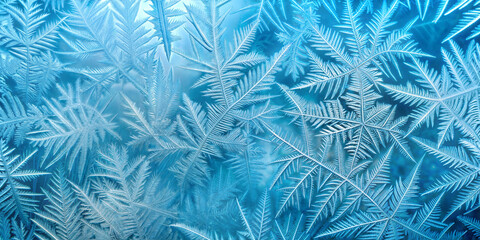 Frosted Glass with Patterns, Winter Theme in Blue and Cyan Background