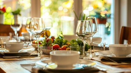 Fototapeta premium Close-up of a family dinner table set for a celebration. 