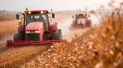 Obraz premium Efficient Farmers Operating Modern Machinery in Bustling Harvest Season