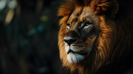 Fototapeta premium portrait of a majestic lion in the wild, wildlife