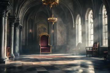 Obraz premium Selective focus monarchy throne in palace, Interior design of king palace room with classic luxury design.